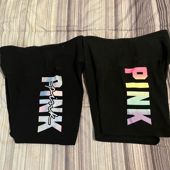 PINK Victoria's Secret Pants - PINK Victoria's Secret women’s Black Logo Bike Shorts with Pastel Ombre Print